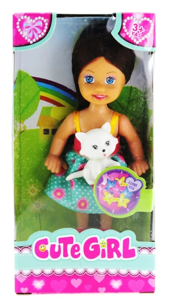 Cute Girl Kedi Figürlü Kumral Mini Bebek