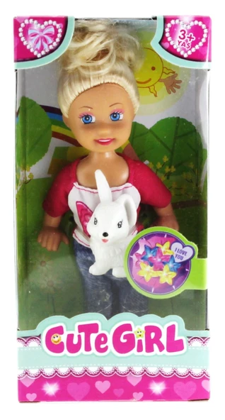 Cute Girl Tavşan Figürlü Sarışın Mini Bebek