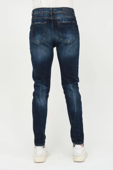 Erkek Slim Fit Taş Yıkamalı Likralı Jean Kot Pantolon - 5