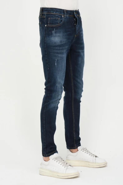 Erkek Slim Fit Taş Yıkamalı Likralı Jean Kot Pantolon - 4