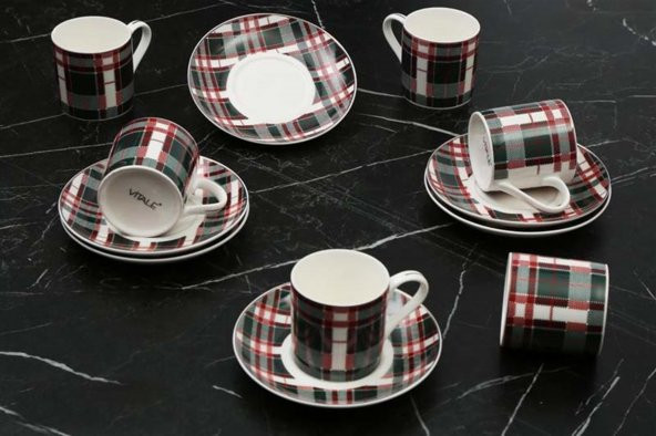 EVD KIRMIZI YEŞİL HARMONY KAHVE FİNCAN SETİ AK.IH0046