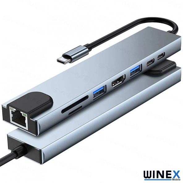 Winex 8in1 USB Type-C Hub Port Adaptör HDMI USB Ethernet 100W PD Girişli - 2