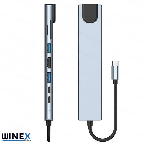 Winex 8in1 USB Type-C Hub Port Adaptör HDMI USB Ethernet 100W PD Girişli - 3