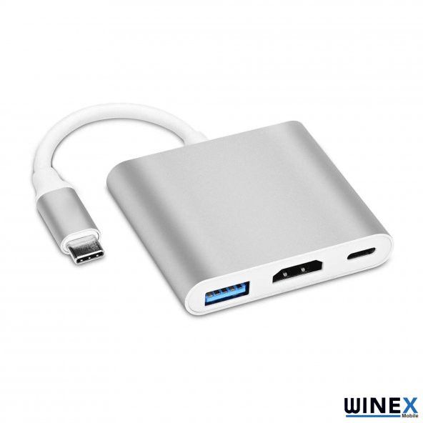 Winex 3in1 Type-C To HDMI Hub Port Adaptör 100W PD USB 3.0 4K HDMI Çıkışlı - 2