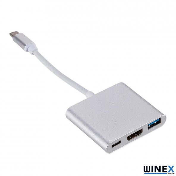 Winex 3in1 Type-C To HDMI Hub Port Adaptör 100W PD USB 3.0 4K HDMI Çıkışlı - 3