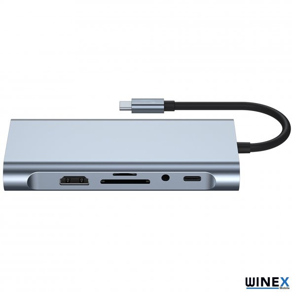 Winex 11in1 Hub Type-C to 4K HDMI/UsbA 3.0/TF SD/VGA/3.5mm AUX/PD Şarj/RJ45 Ethernet Dönüştürücü Adaptör - 3