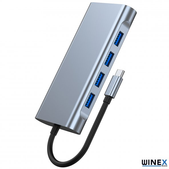 Winex 11in1 Hub Type-C to 4K HDMI/UsbA 3.0/TF SD/VGA/3.5mm AUX/PD Şarj/RJ45 Ethernet Dönüştürücü Adaptör - 4