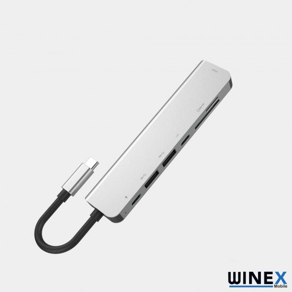 Winex 7in1 USB Type-C Hub Port Adaptör 4K HDMI+UsbA+Sd/Tf Kart 100W PD Girişli - 2