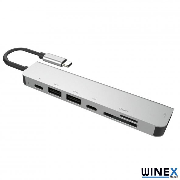 Winex 7in1 USB Type-C Hub Port Adaptör 4K HDMI+UsbA+Sd/Tf Kart 100W PD Girişli - 3
