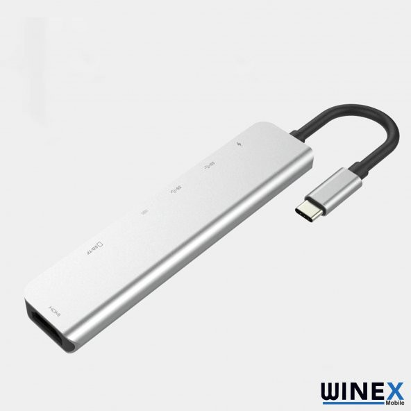 Winex 7in1 USB Type-C Hub Port Adaptör 4K HDMI+UsbA+Sd/Tf Kart 100W PD Girişli - 4