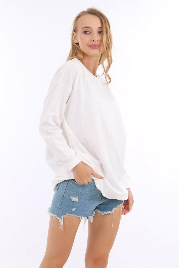 Hipatu Basıc Ribanalı Ekru Kadın Sweat - 6
