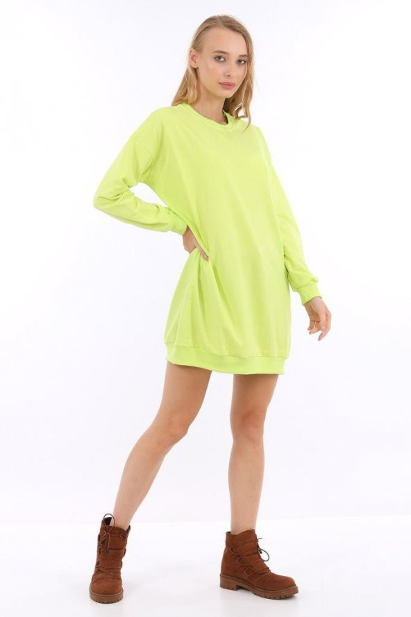 Hipatu Basıc Ribanalı Fıstık Yeşili Kadın Sweat - 4