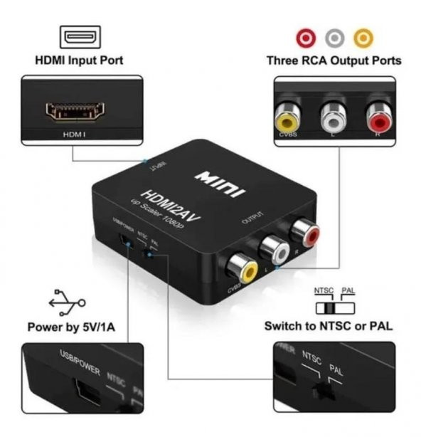 PrimeX PX-1220 HDMI to AV Çevirici, HDMI to AV Görüntü Aktarıcı (PC HDMI girişini AV TVye Aktarır) - 6