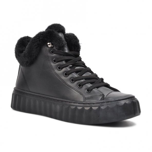 Siyah Kürklü Kadın Sneaker Bot - 1