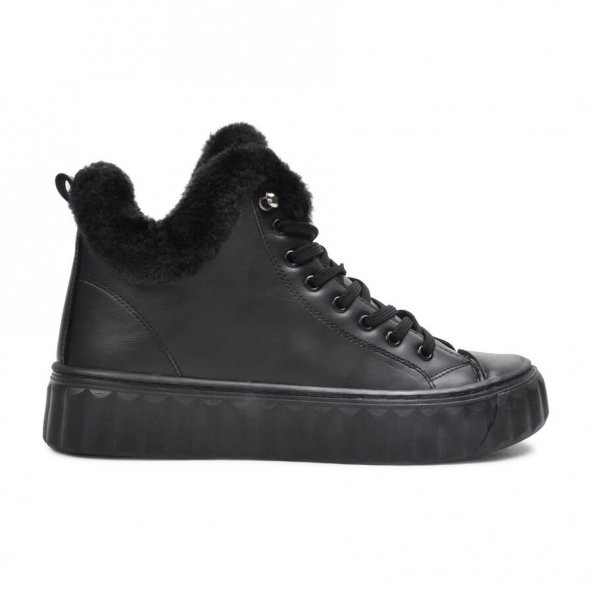 Siyah Kürklü Kadın Sneaker Bot - 3