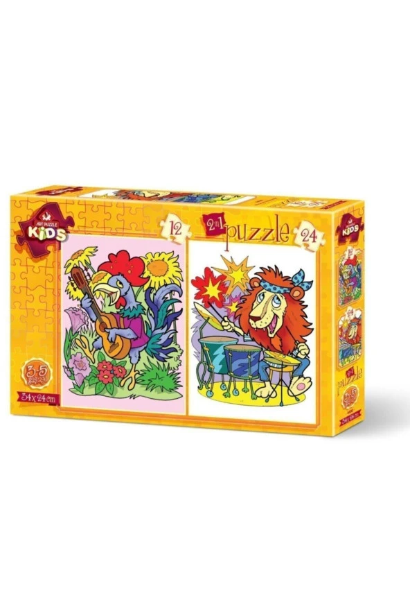Art Puzzle Müzisyen Hayvanlar 2 Li 12 + 24 Parça 3+ Yaş Puzzle