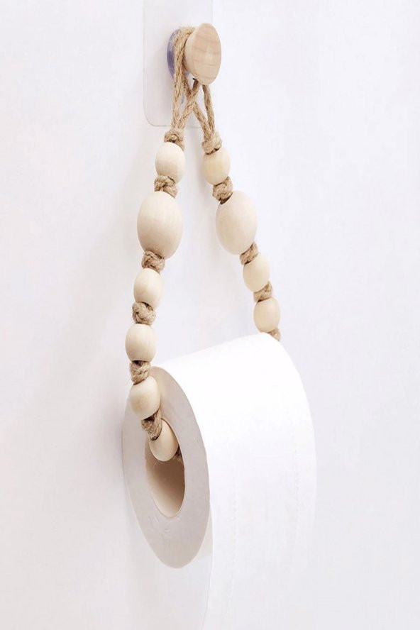 2li Hand Wood Dekoratif Hasır & Makrome Tuvalet Kağıdı Tutucu - 2