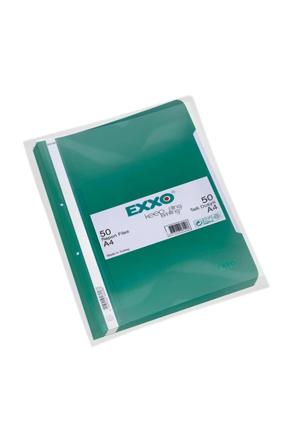 Exxo Telli Dosya Plastik A4 Yeşil Telli Dosya (50 Li Paket)