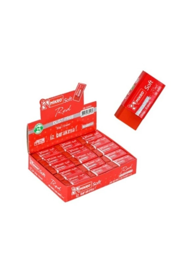 Mikro Soft Kırmızı Silgi 2B Kırmızı Öğrenci Silgisi (30 Lu Paket)