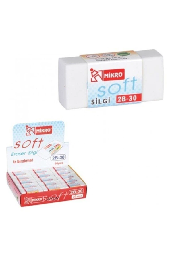 Mikro Soft Beyaz Silgi 2B Öğrenci Silgisi (30 Lu Paket)