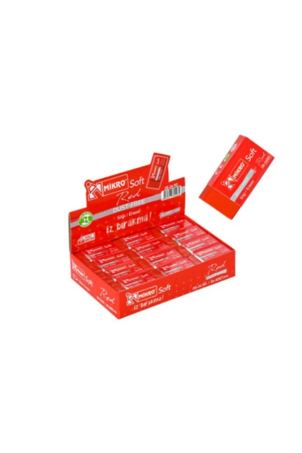 Mikro Silgi Soft Kırmızı 2B Öğrenci Silgisi (24 Lü Paket)