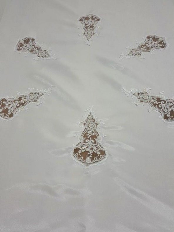 Finezza Anjelica İncili Güpürlü Monoray Kumaş Beyaz Masa Örtüsü 170x330cm - 1020 - 2