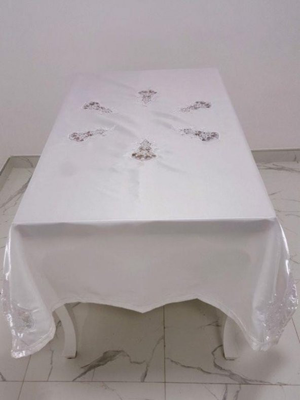 Finezza Anjelica İncili Güpürlü Monoray Kumaş Beyaz Masa Örtüsü 170x330cm - 1020 - 4
