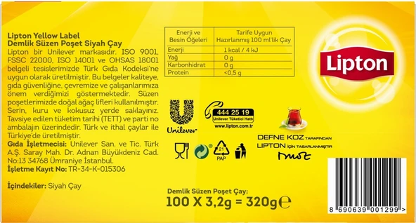 Lipton Yellow Label Siyah Süzen Demlik Poşet Çay 100 x 3.2 G - 8