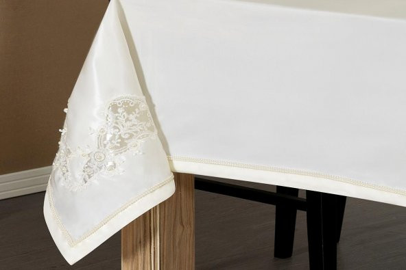 Finezza Anjelica İncili Güpürlü Monoray Kumaş Krem Masa Örtüsü 170x330 cm - 1021 - 6