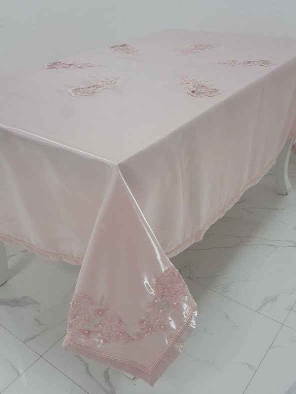 Finezza Anjelica İncili Güpürlü Monoray Kumaş Pudra Masa Örtüsü 170x230cm - 1022 - 2