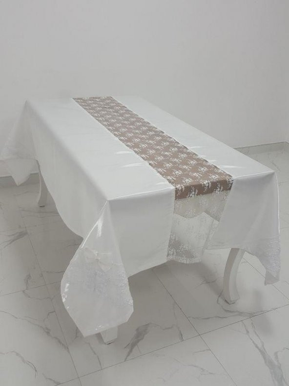 Finezza Elegant Lüx Dantelli Monoray Kumaş Beyaz Masa Örtüsü 170x230 cm - 1023 - 2