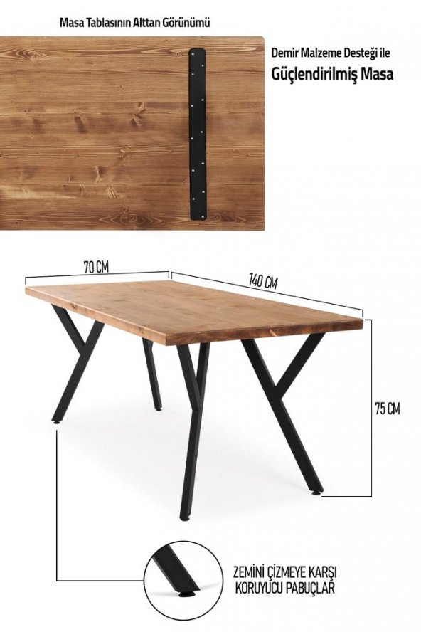 140x70 Doğal Ladin Ahşap Kütük Ağaç Masa 4’lü Y Ayak - 5