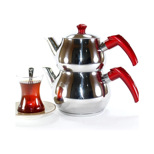 Papatyam Çelik Çaydanlık Aile Boy Kendinden Süzgeçli Kırmızı - 2