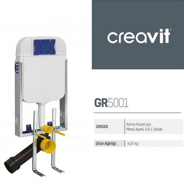 Creavit Gömme Rezervuar Asma Klozet İçin+Ore Mat Gri Kumanda Paneli - 2