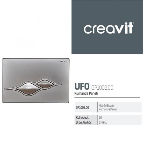 Creavit Gömme Rezervuar Asma Klozet İçin+Ufo Mat Gri Kumanda Paneli - 3