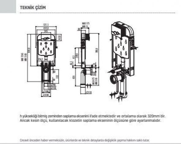 Creavit Gömme Rezervuar Asma Klozet İçin+Ufo Mat Gri Kumanda Paneli - 4