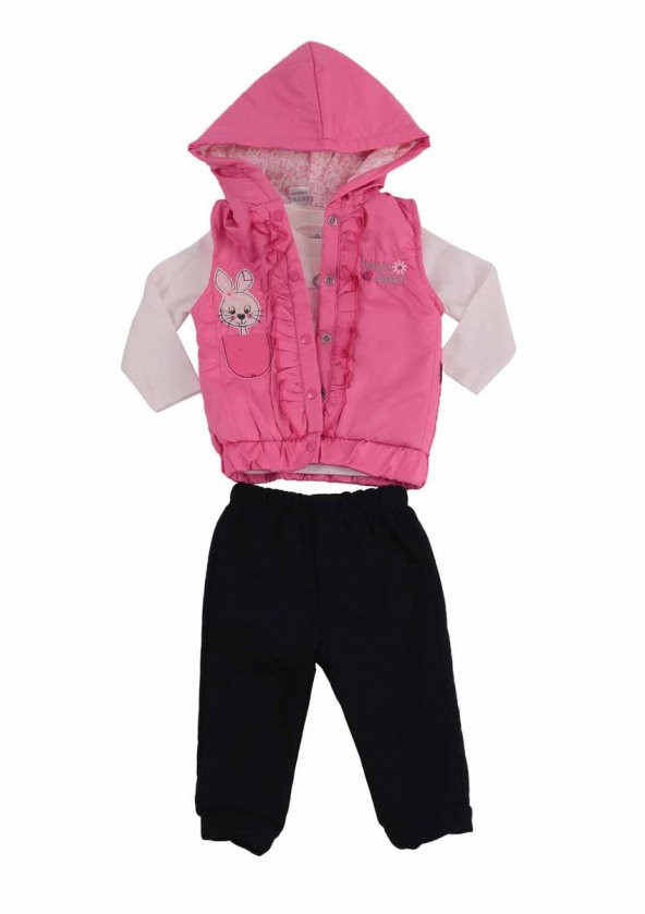 Tavşan Baskılı Bebek Takımı 12189 | Pembe - 1