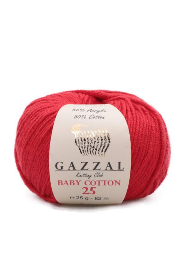 Gazzal Baby Cotton 25 El Örgü İpi Kırmızı 3443