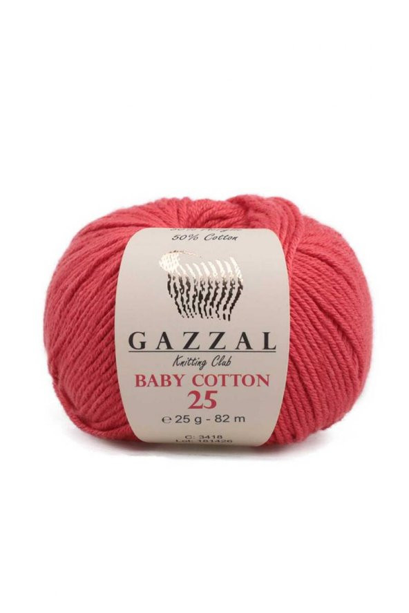 Gazzal Baby Cotton 25 El Örgü İpi Kırmızı 3418