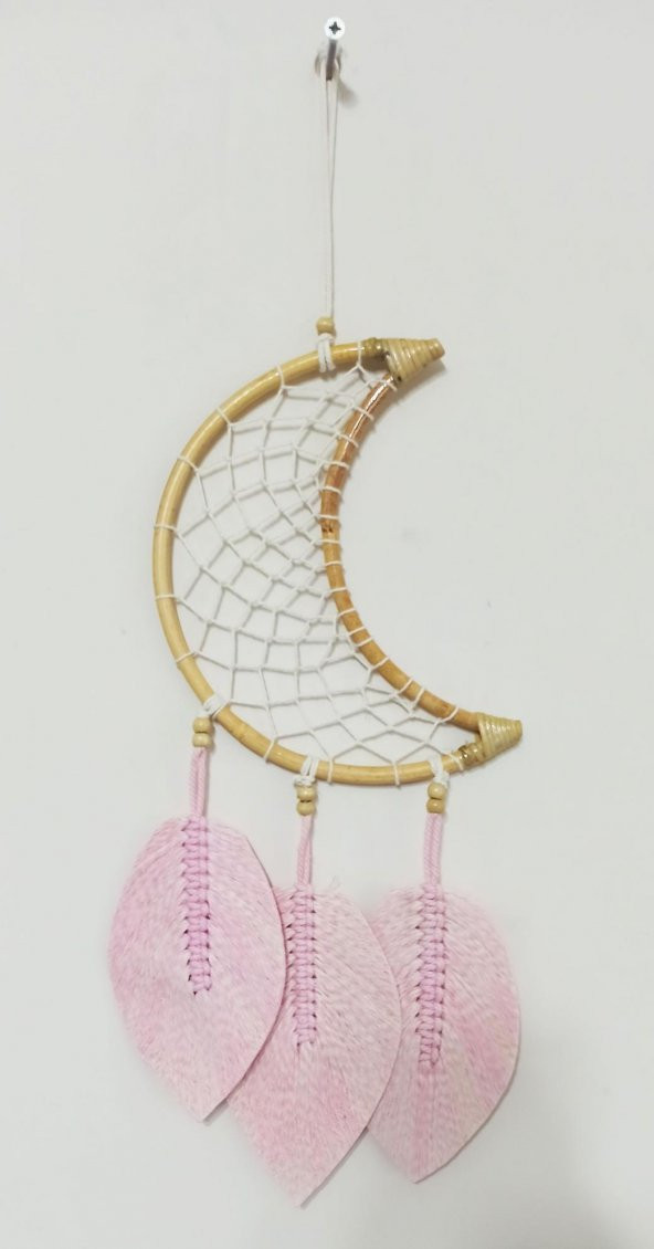 Pembe Yapraklı Aydede Modelli Makrome Duvar Süsü - 2