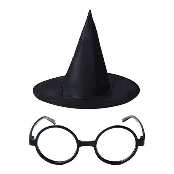 Harry Potter Büyücü Şapkası ve Harry Potter Büyücü Gözlüğü Siyah Renk