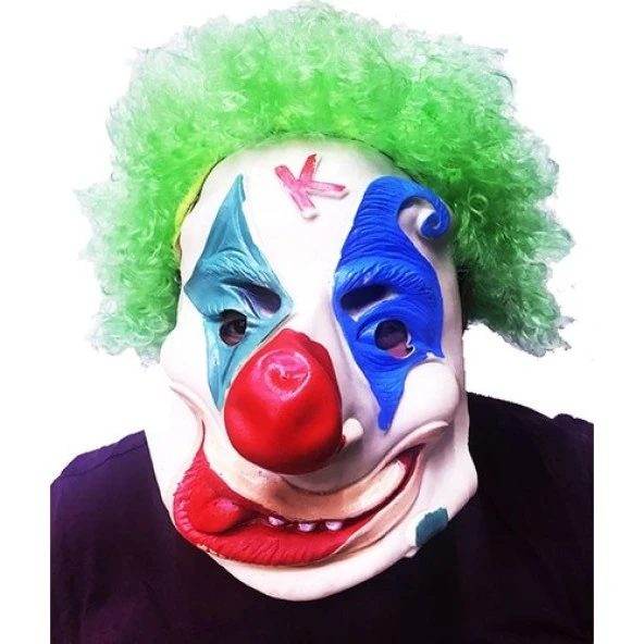 himarry Yeşil Renk Afro Bonus Peruklu Palyaço Lateks Et Maske