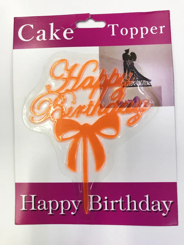 himarry Happy Birthday Yazılı Fiyonklu Pasta Kek Çubuğu Turuncu Renk