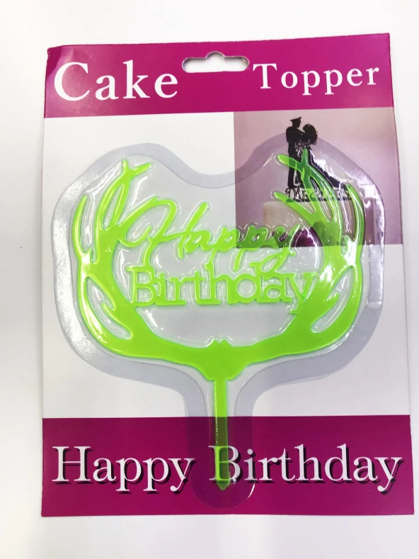 himarry Happy Birthday Yazılı Yeşil Dallı Pasta Kek Çubuğu