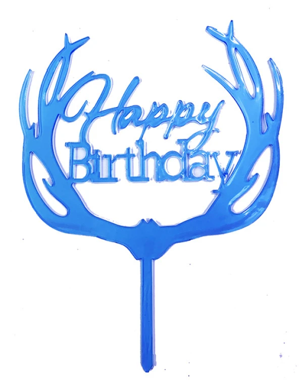 himarry Happy Birthday Yazılı Pasta Süslemesi Kek Çubuğu Mavi Renk 13 cm