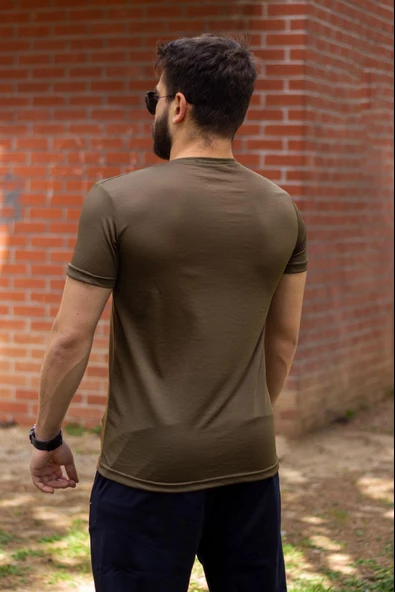 Haki Yeşil Basic Rahat İnce Petek Kumaş Spor Erkek Tshirt 22ETSHPORT - 7