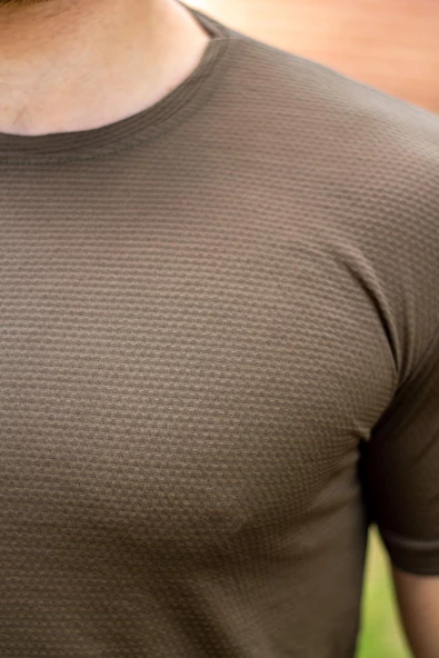 Haki Yeşil Basic Rahat İnce Petek Kumaş Spor Erkek Tshirt 22ETSHPORT - 3