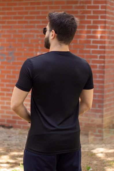 Siyah Basic Rahat İnce Petek Kumaş Spor Erkek Tshirt 22ETSHPORT - 7