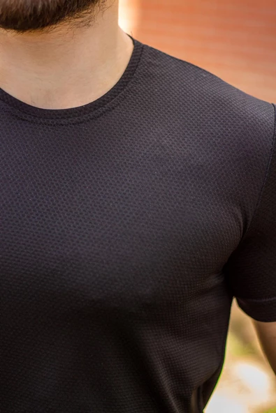 Siyah Basic Rahat İnce Petek Kumaş Spor Erkek Tshirt 22ETSHPORT - 3