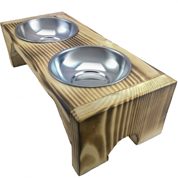 Ahşap Çelik Kaseli Kedi Köpek Mama Ve Su Kabı - Resim 2